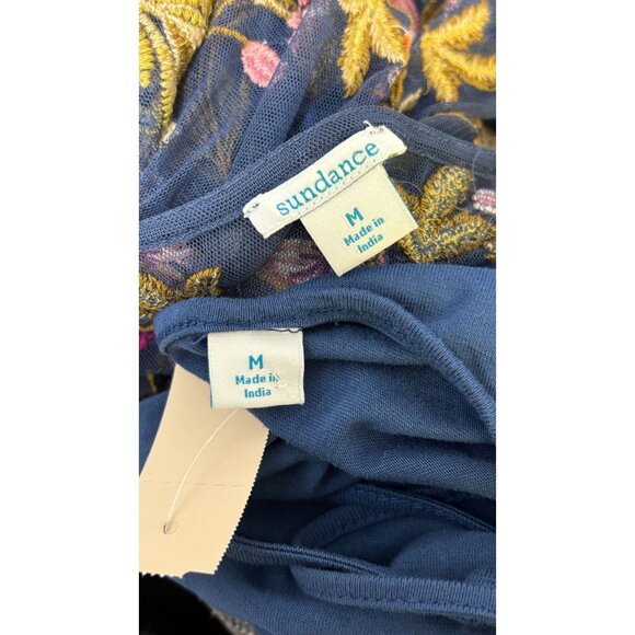 Sundance Embroidered Maxi Dress W/Slip Teal Floral V-Neck M - Picture 7 of 8